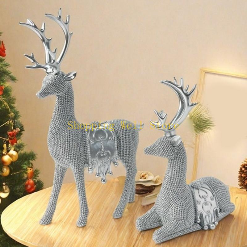 KX4B 2Pcs Resins Standing Sitting Reindeer Figurine Festival Decors for Home Office