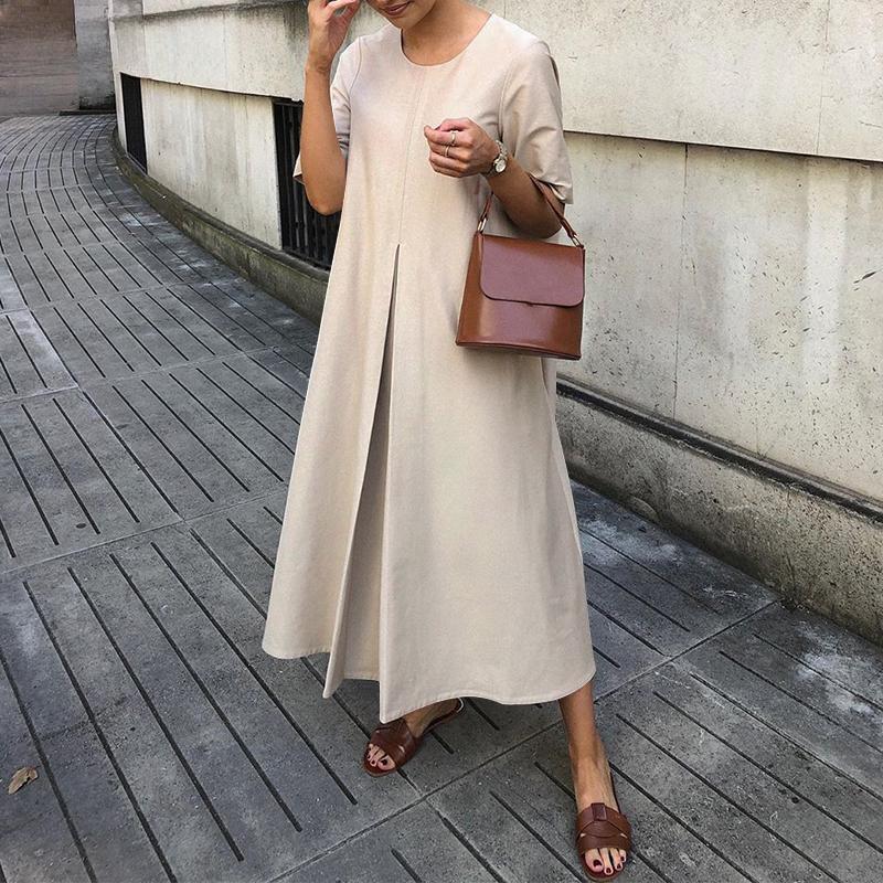 GMXIA Damenmode Sommer Frühling Einfarbiger Druck Kurzarm O-Ausschnitt Freizeitkleider