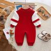 Mono Rojo para Bebé de Mes Completo con Forro de Forro Polar Ropa Otoño e Invierno Estilo Chino Romper para Bebé de Un Año Cien Días