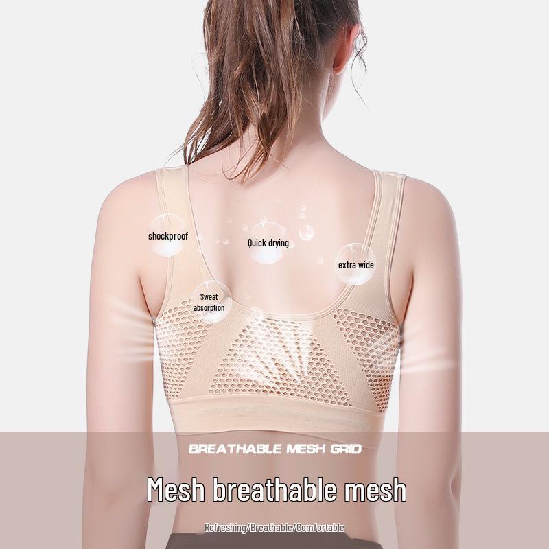 Ahh Genie Breathable Mesh Sports Bra - No Wire, Plus Size Women's Yoga and Fitness Bra