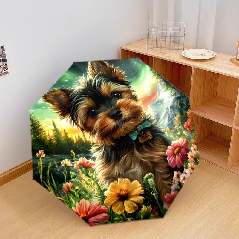 1 PC Automatic Folding Umbrella - Yorkshire Terrier Pattern, Portable & Foldable Design with 8 Ribs, Christmas Birthday Gifts