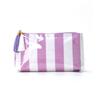 Pink White Striped Waterproof Makeup Bag With Two-Tone Tassel Zipper Pull