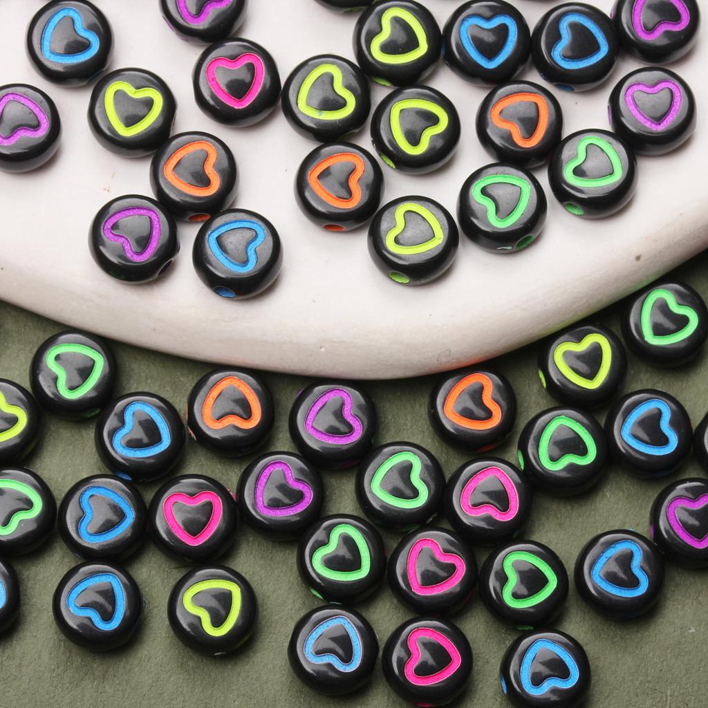 Home Party Supplies Bracelet Loose Beads Earrings Heart Pattern 100Pcs Accessories Necklace DIY Materials Flat Round Keychain Fashion Spacer 6.5mm