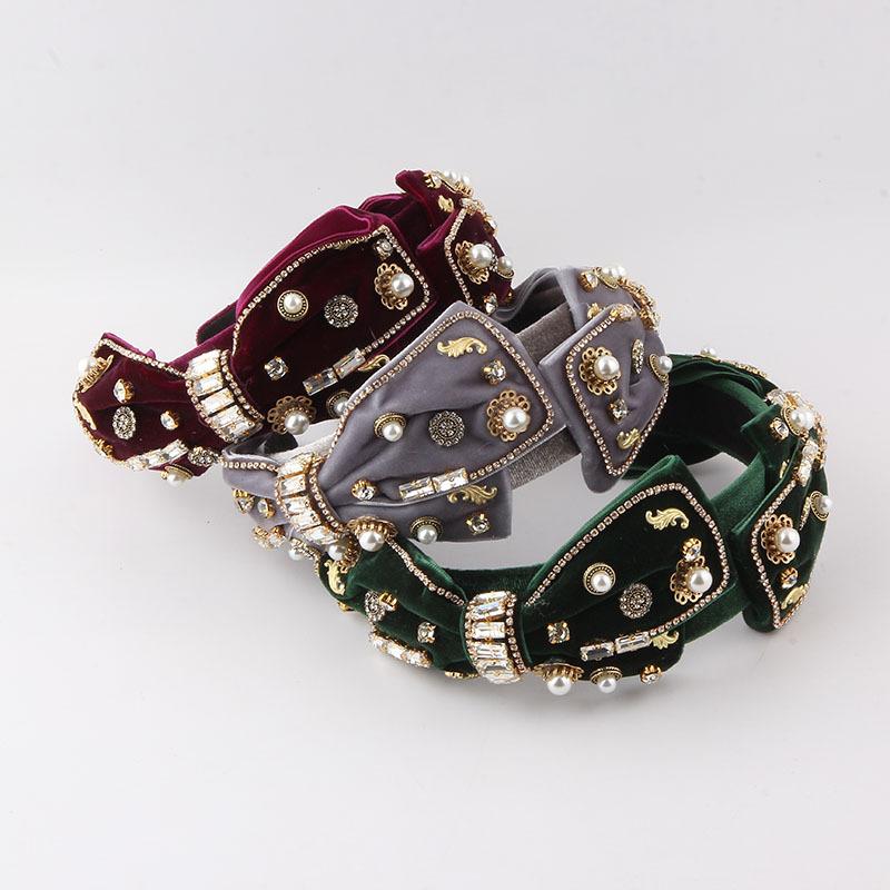 

New Fashionable Velvet with Diamond Studded Bow Headband for Women светло-серый