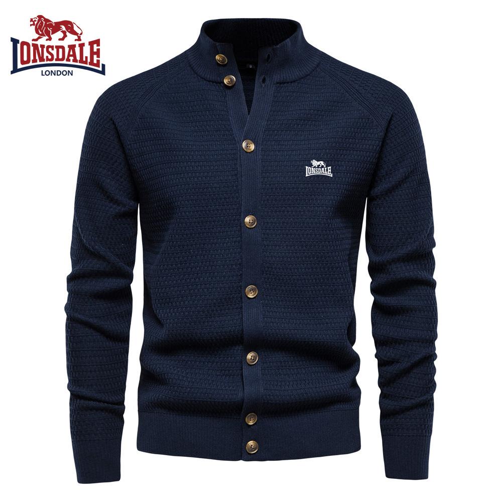 Lonsdale Вышитый Осенний и Зимний Новый Тренд Однотонный Кардиган Мужской Свитер Бизнес Высококачественный Свитер Вязаный Свитер M