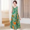 Sleeveless Silk Cotton Dress for Middle-Aged Mothers - Slim Fit, Large Size, Beach Dress for Summer