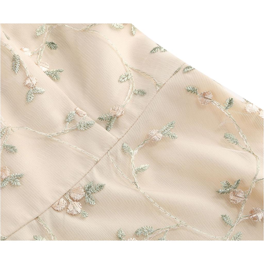Women's Vintage Neck A Line Dress Sleeveless Floral Embroidered Mesh Overlay Retro Swing Midi Dress for Parties