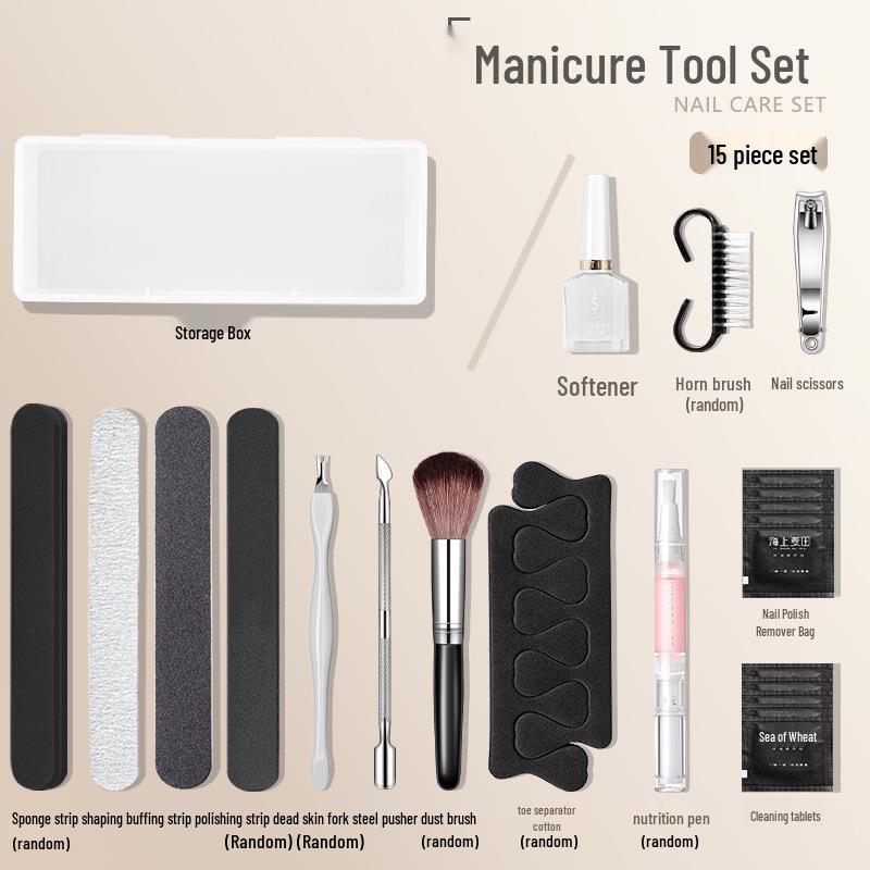 Nail Salon Manicure Set: Cuticle Scissors, Grinding File & Storage Box