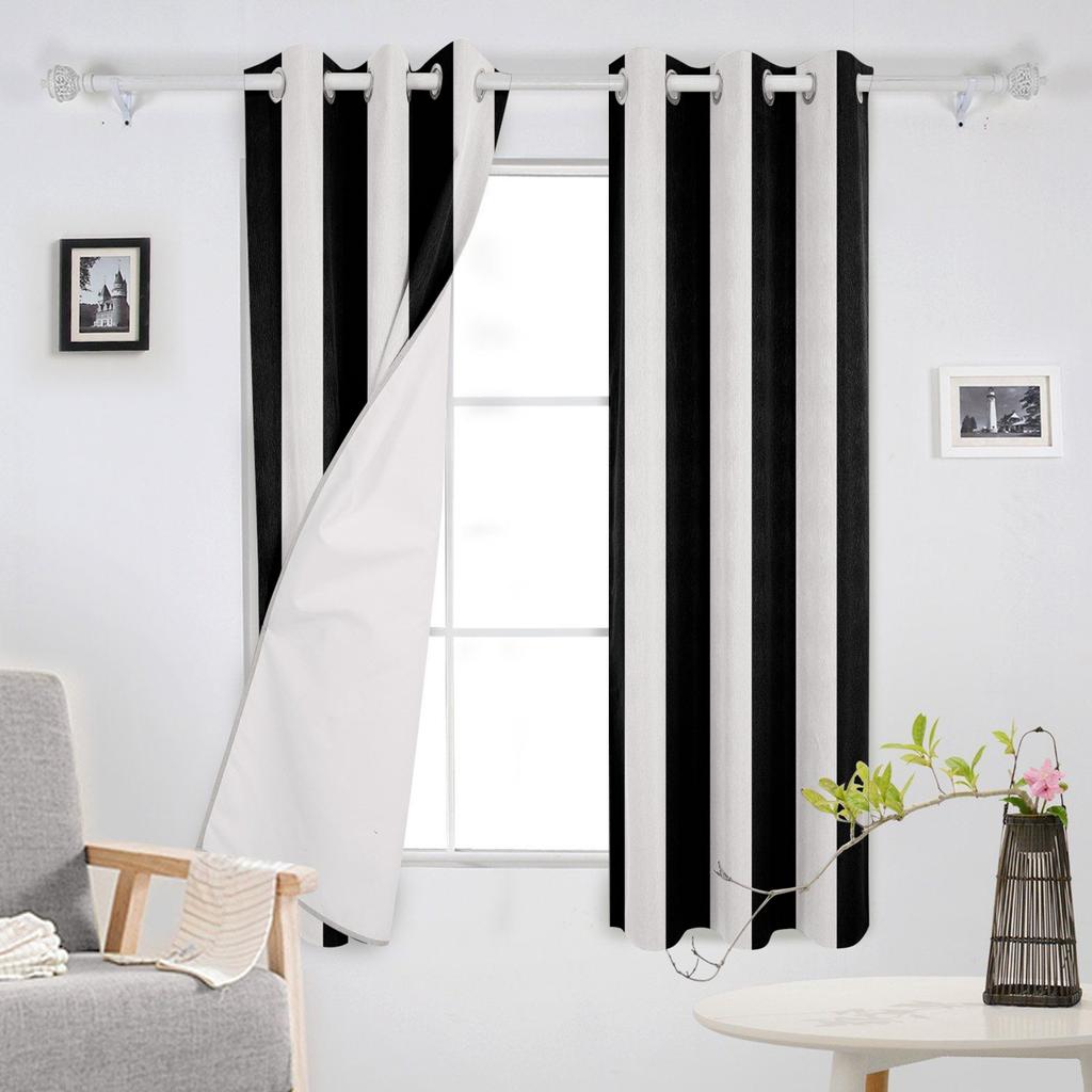 Simple Black And White Stripes Blackout Curtains for Children Kids Home Decor Bedroom Living Room High Shading Window Curtains