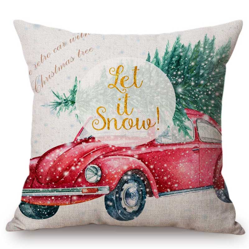 Cuscino Decorativo Natalizio Acquerello Carino Copricuscino per Divano Camion di Natale Albero Cane Cucciolo Adorabile Lettera Neve Copricuscino