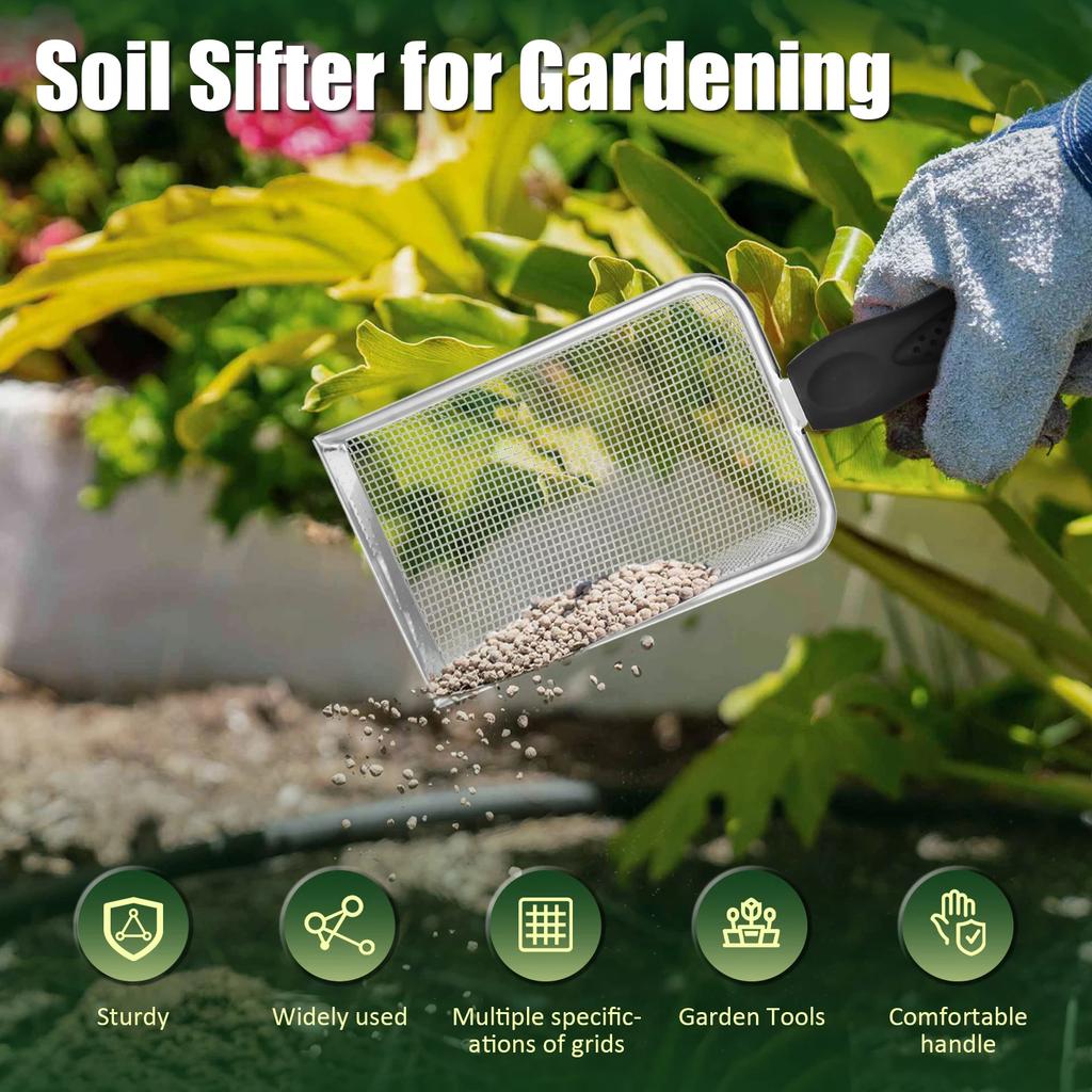 3/4Pcs Gardening Soil Sifters Stainless Steel Sand Soil Compost Sifter with Handle High Efficient Sieve Sifter Potting Scoop