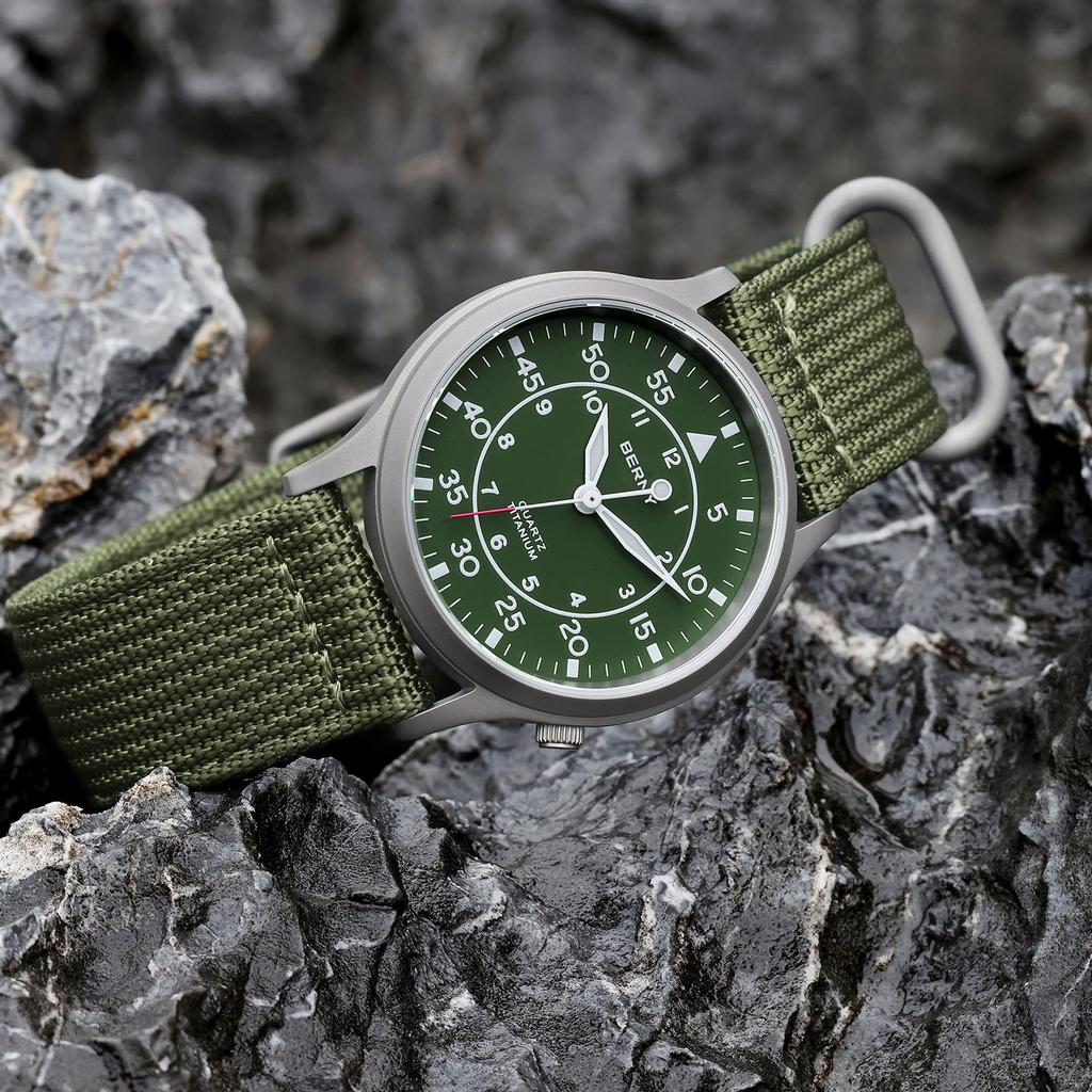 BERNY Men's Titanium Watch, Japanese Sweep Second Quartz Movement, Analog Quartz, 5ATM Waterproof, Lightweight Titanium Construction