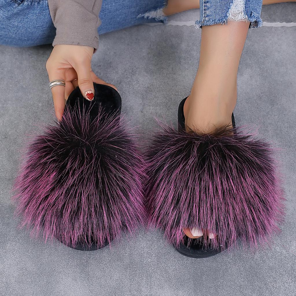 Leisure Slippers for Women Casual Flat Low Heels Sweet Basic Shoes for Women Solid Fur Slip On Winter Slides Plus Size