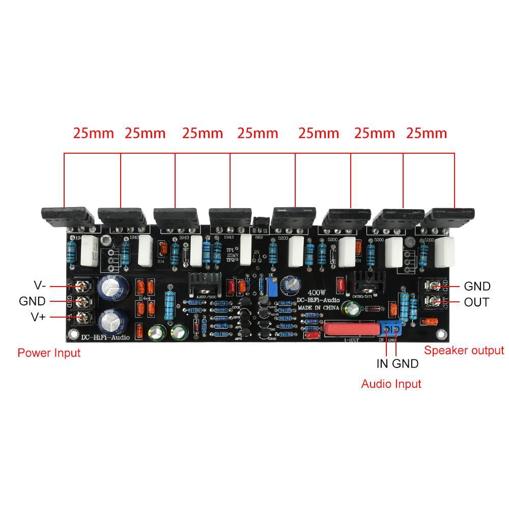 400W Audio Amplifier Module DC 20V-90V Upgraded Single Channel Power Amplifier 1943+5200 High Power Audio Amplifier