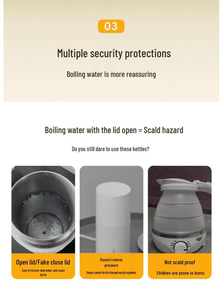 Tragbarer Edelstahl Schnellkoch-Reisewasserkocher mit Trockengehschutz