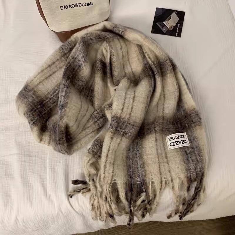 Унисекс Зимний Клетчатый Теплый Шарф-Шаль