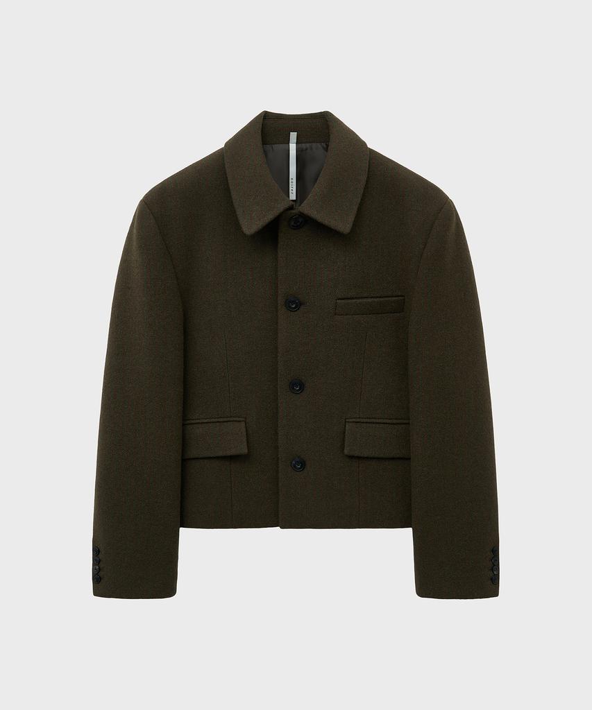 Noirer Heavy Wool Striped Crop Jacket (Brown Stripe)