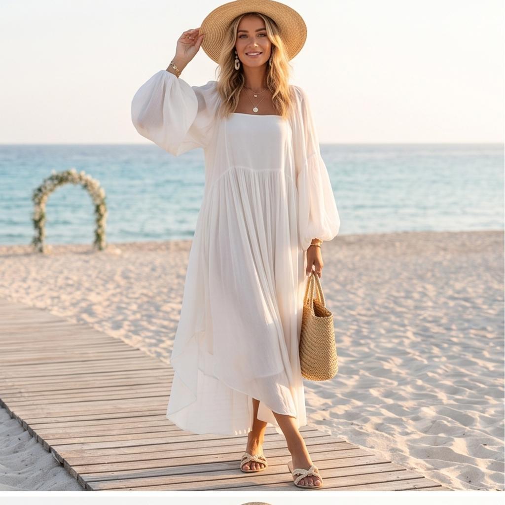 Dames Lange Mouwen Kleurrijk Elegant - Jurk voor Vakantie en Casual Kleding