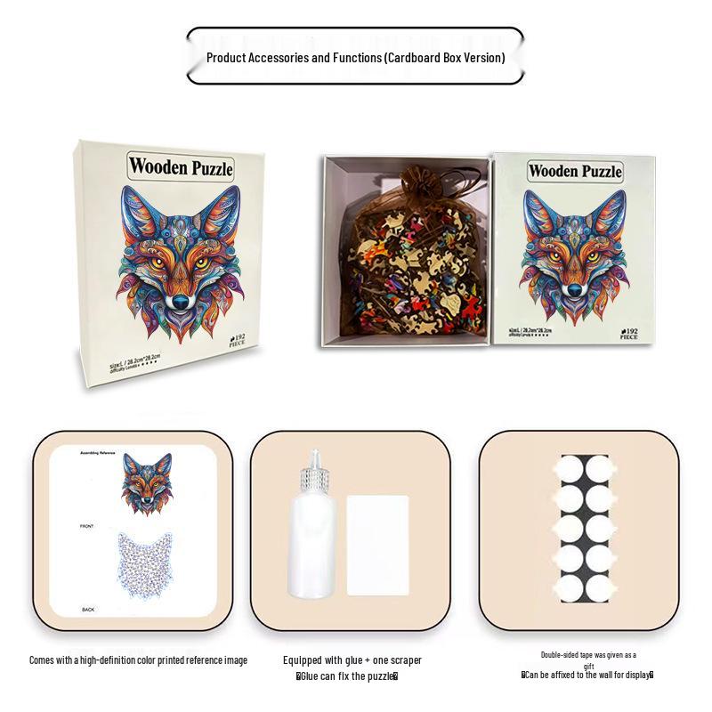 HOOLOOG Handmade Totem Fox Cross-Stitch Wooden Puzzle and Decorative Painting Gift