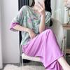 New cotton and silk pajamas women's spring and summer printing retro new Chinese style national style can be worn outside loungewear cotton silk suit