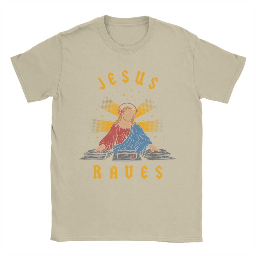 Jesus Raves TShirt Beach Novelty TShirts Mens Cotton O Neck Plus Size Clothes ShortSleeved Y2K Funny Tops