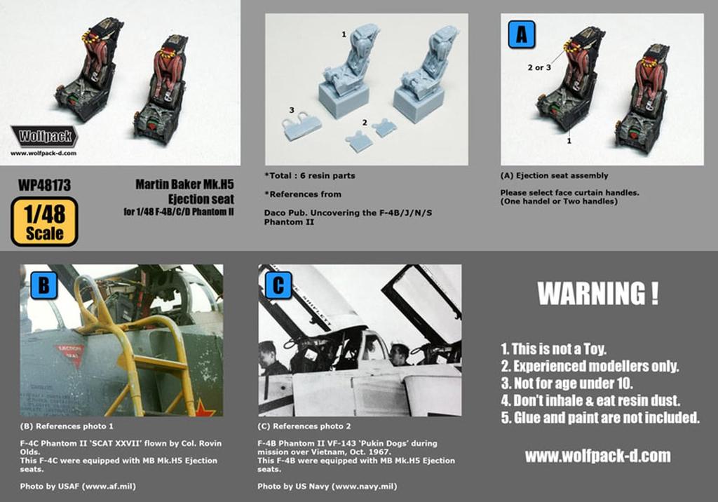 Wolfpack Designs Schleudersitz Phantom Plastikmodellbauteile WOLWP48173 1/48 Martin-Baker Mk.H5 (für F-4 B/C/D II) (Flugzeug)