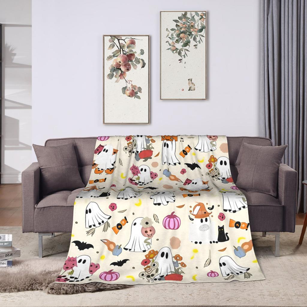 Halloween Blanket Coral Fleece Plush Witch Hat Black Bat Pumpkin Ultra-Soft Throw Blankets for Bedding Office Plush Thin Quilt