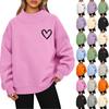 Women's Valentine's Day Print Fashion Loose High-Collar Long Sleeve Solid Color Sweatshirt Pullover