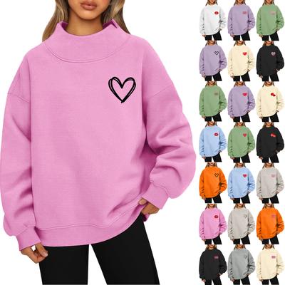 Women's Valentine's Day Print Fashion Loose High-Collar Long Sleeve Solid Color Sweatshirt Pullover