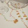 Elegant Gold Plated Stainless Steel Necklace Anklet Bracelet Set with Colored Crushed Stone and Starfish Rhinestone
