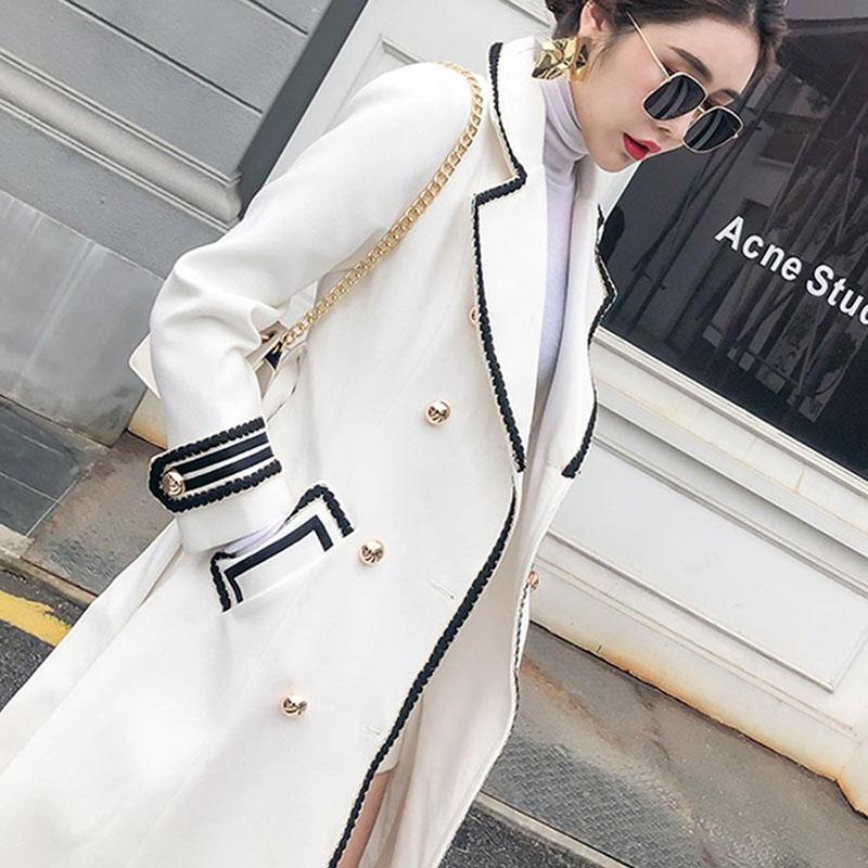 Women's Long Woolen Coat Autumn Winter Thick Slim Black Double Breasted Trench Coats Female Korean Casual Parker Overcoat