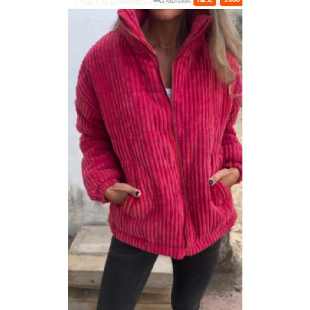 2026 Autumn Winter Women's Corduroy Stand Collar Long Sleeve Short Jacket with Pockets