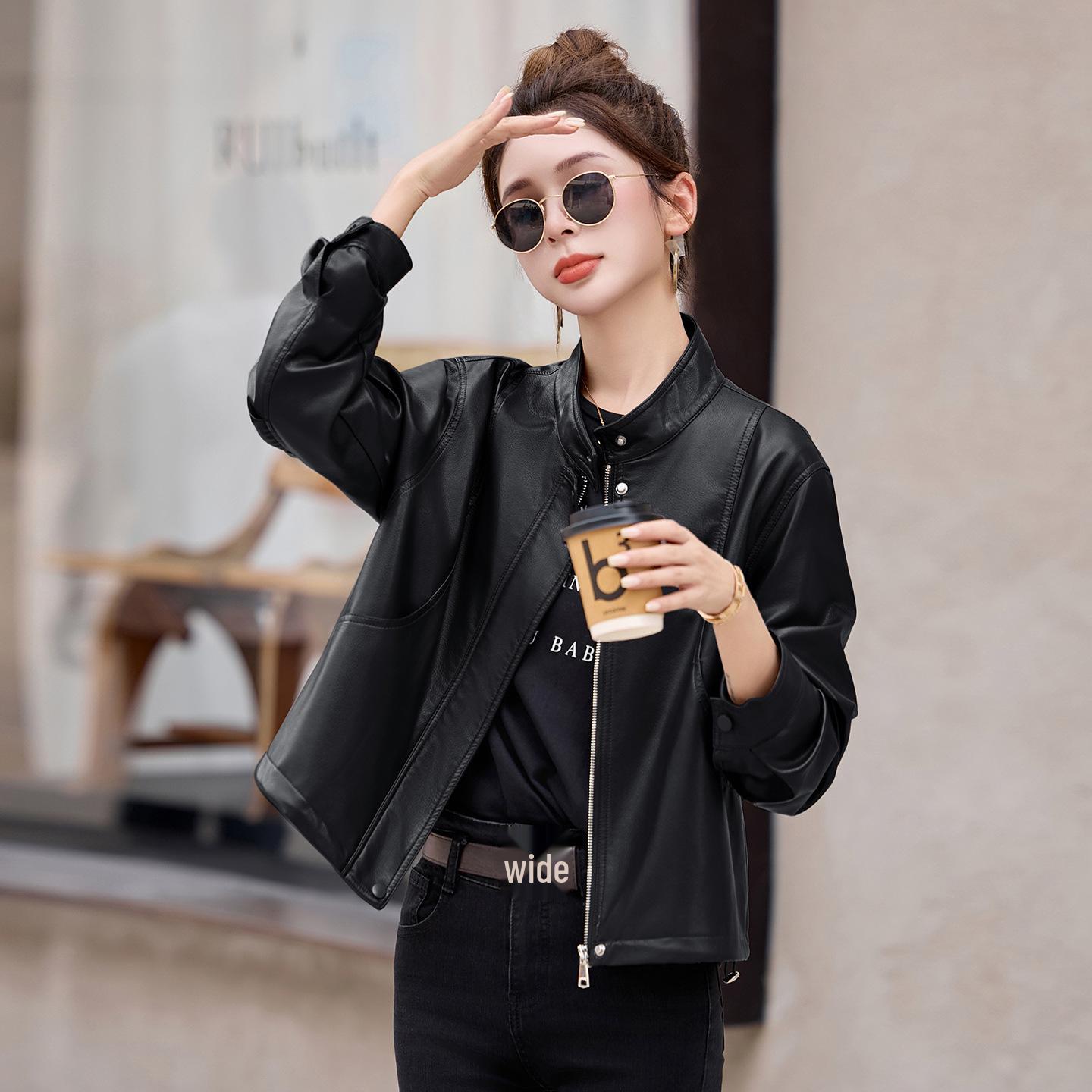 

2025 Women s Korean Fashion Genuine Red Ancola Leather Jacket - Autumn/Winter Lambskin Trend L