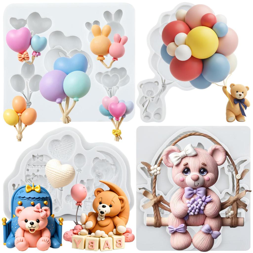 Matrițe Silicon Urs Balon Urs Ursuleț de pluș Matriță Fondant Unelte Decorare Tort Topper Cupcake Ciocolată Bomboane Artizanat Pastă de Gumă Lut Polimeric