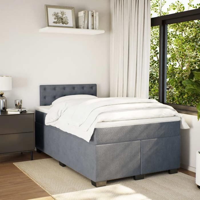 Maison Exclusive - Sommier à lattes de lit et matelas gris foncé 120x190cm velours
