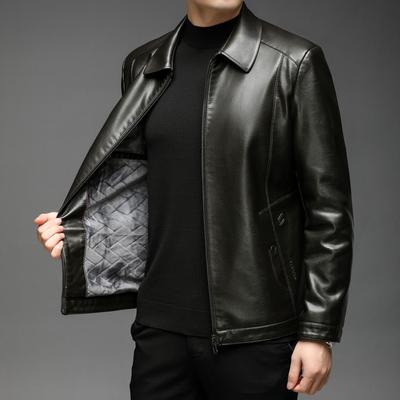 Plush Leather Jacket for Men In Autumn and Winter New Style Lapel Soft Leather Jacket Jacket for Men Loose Casual Leather Jacket