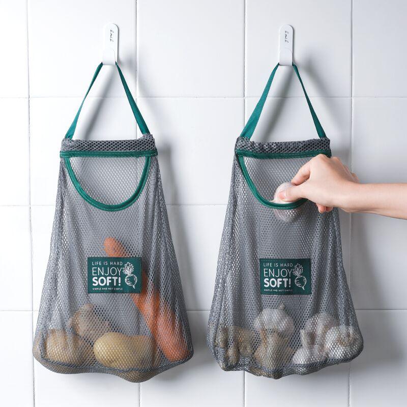 2pc Ventilated Mesh Storage Bags for Garlic, Potatoes, Onions - Durable Plastic Hanging Organizer for Kitchen & Pantry&bathroom, Non-Food Contact Safe
