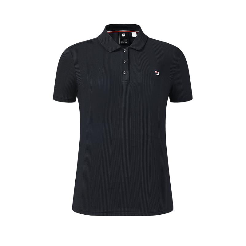 FILA Tennis Fashion Minimalist Sports Casual Versatile Comfortable Short Sleeve Polo Shirt Women tops Deep-Black A11W623123FBK