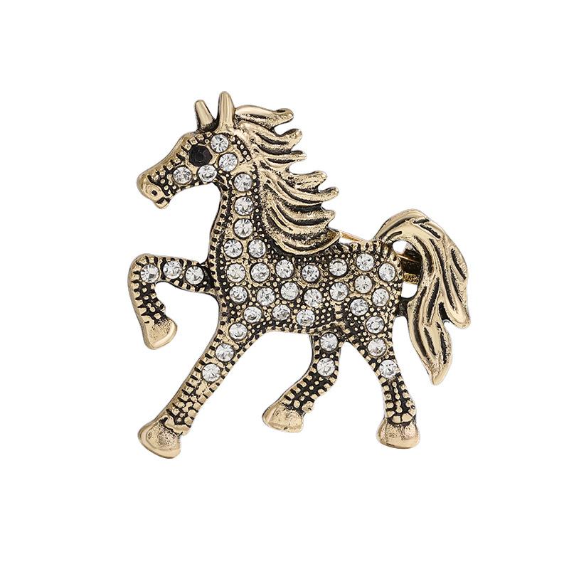Classic Rhinestone Horse Brooches For Women Zodiac Animal Lapel Pins Casual Party Accessories New Year Gifts Friends