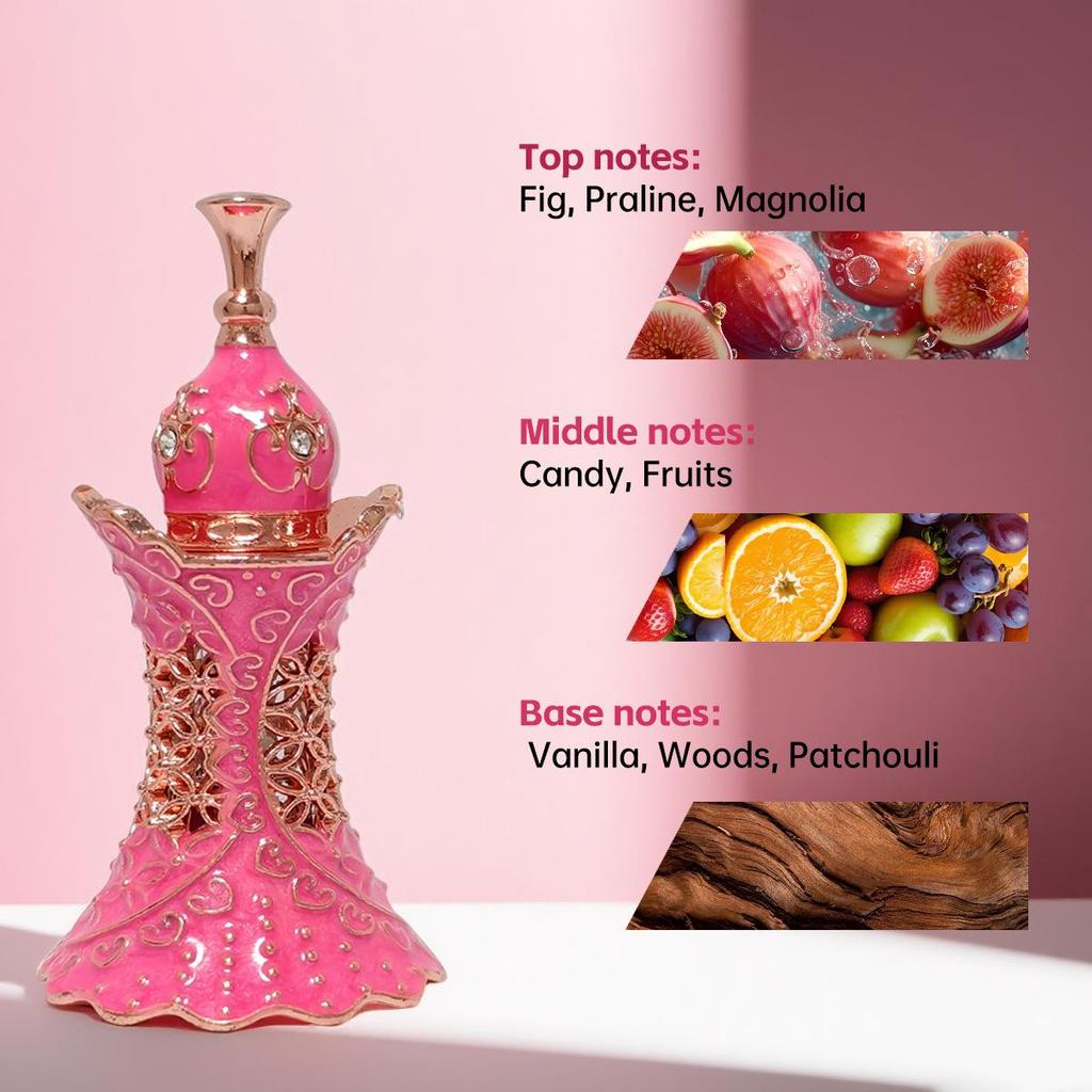 Dubai Bestseller: Pink Fruity Scent Perfume Oil for Ladies - Long Lasting 12 Hours, Slim Waist Design
