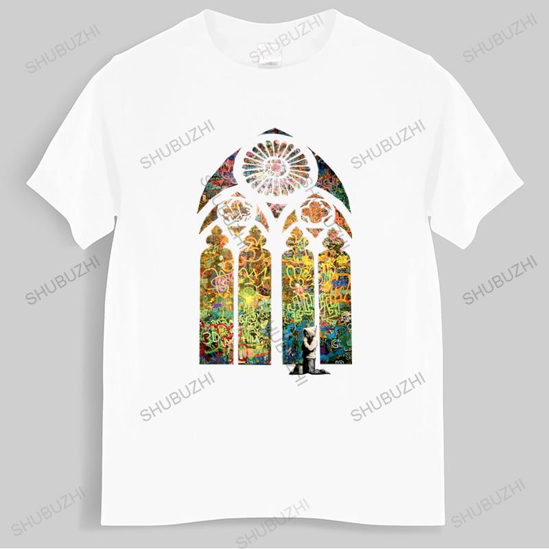 

Tshirt men Oneck hot sale Banksy Stained Glass Window Mens T Shirt graffiti art urban art male cotton teeshirt bigger size 3XL