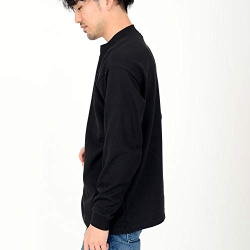 [T-shirt.st] Long-sleeve Mock Neck T-shirt, Extra Thick 10.2 oz, Men's & Women's, Black, XL