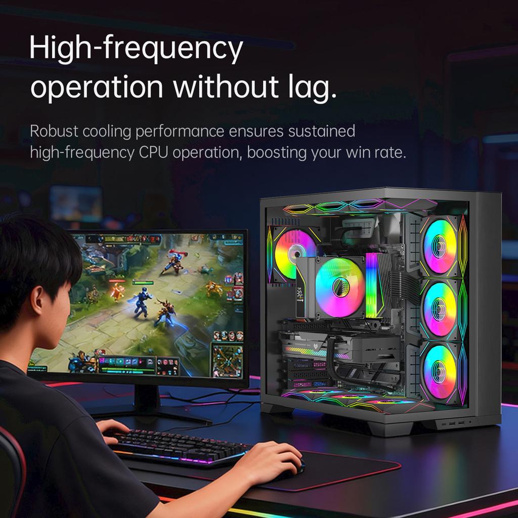 T6 CPU Cooler 6 Copper Pipe Air Cooler PC Processor Heatsink Coolers ARGB 4PIN PWM Processador Air Radiator Silent Fan For PC