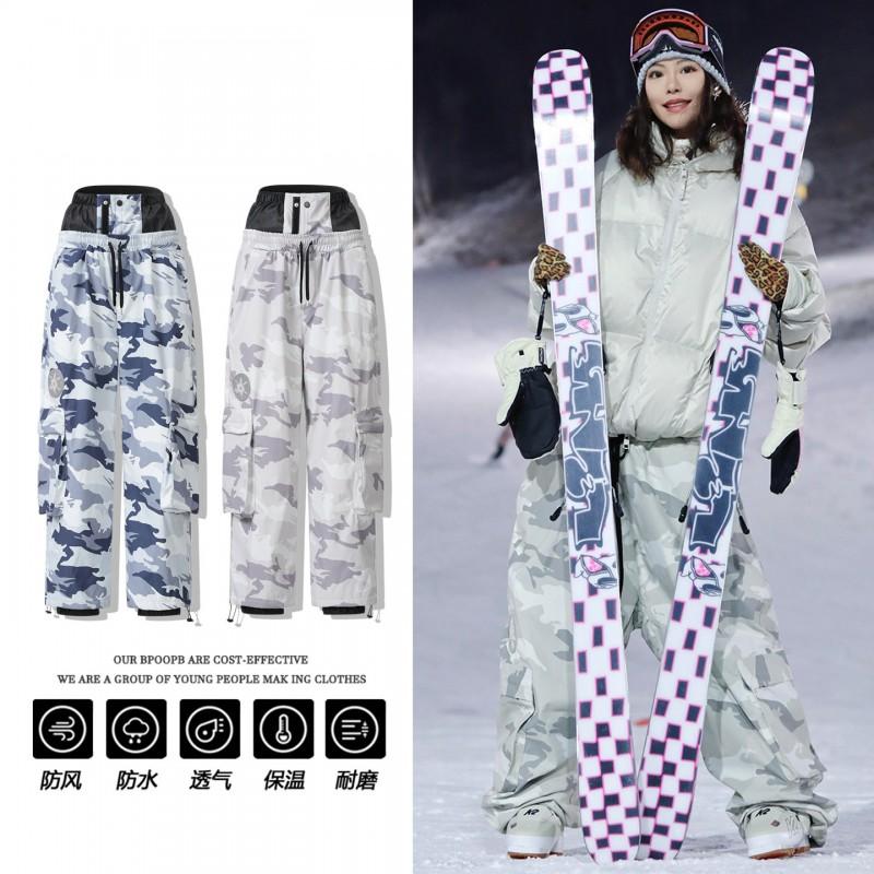 Unisex Ski Pants With Fleece Lining Waterproof Windproof Snow Skirt Alpine Skiing Snowboarding Winter Outdoor