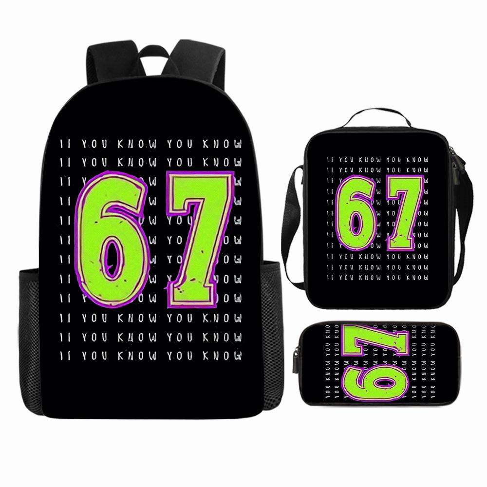 Large Capacity Schoolbag with Shoulder Strap; Student Three-piece Pencil Case Set