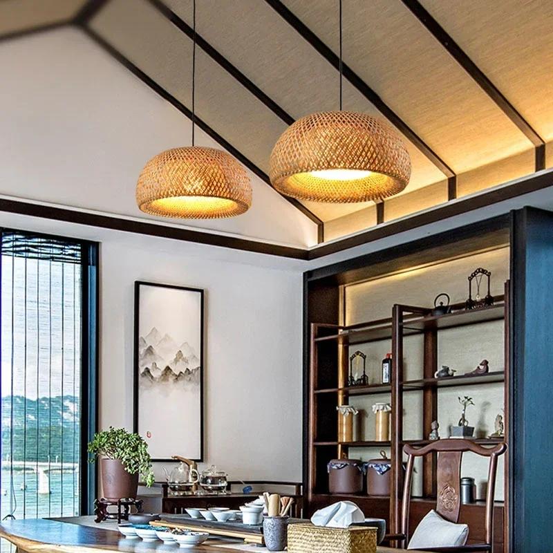 Bamboo Wicker Rattan Lantern Pendant Lights Southeast Asia LED Pendant Lamp Modern Tea Room Lamp Nordic  Tatami Lamps