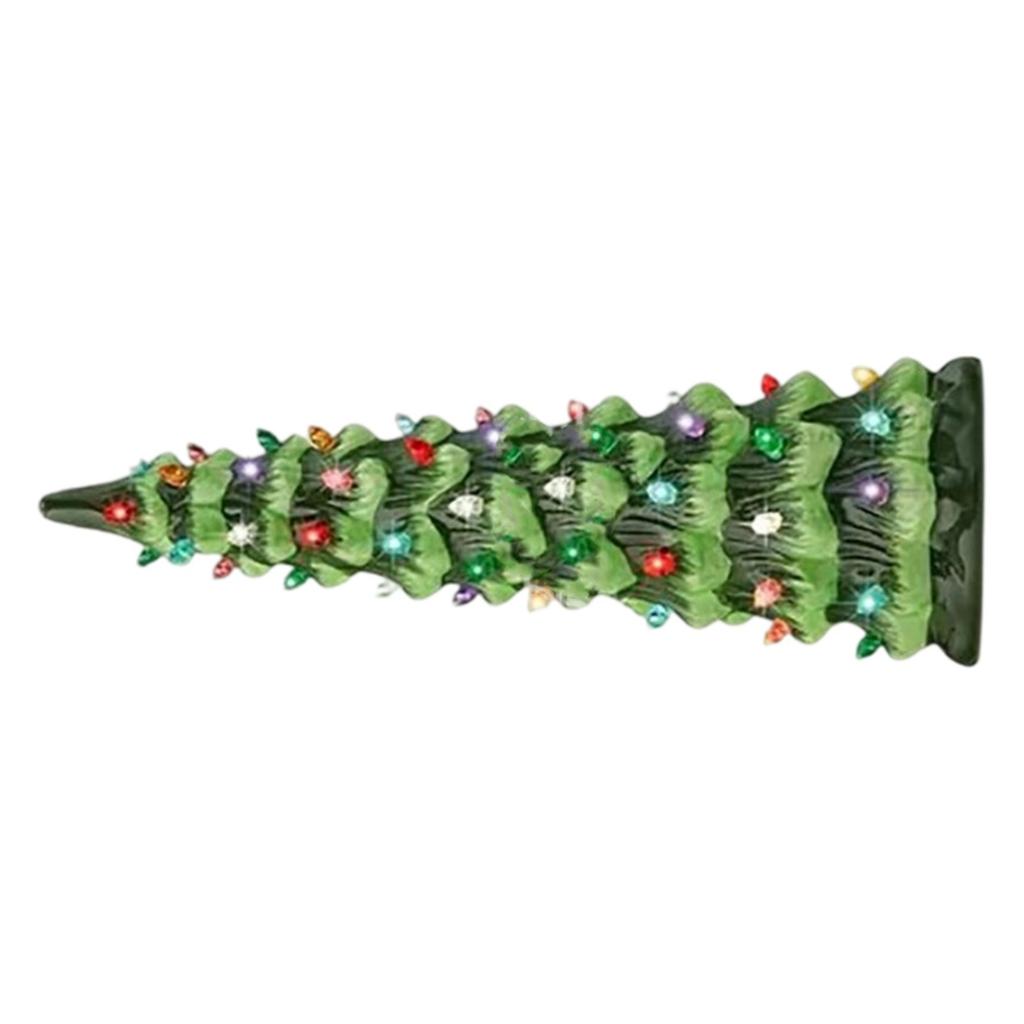 Glowing Christmas Tree Sculpture Resin Holiday Tree Desk Ornament with LED Light For Tabletop Mantels Holiday Decoration