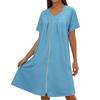 Women Short Sleeve Round Neck Zip Front Loose Fit Nightdress with Pockets Casual Home Lounge Dress Comfortable Design