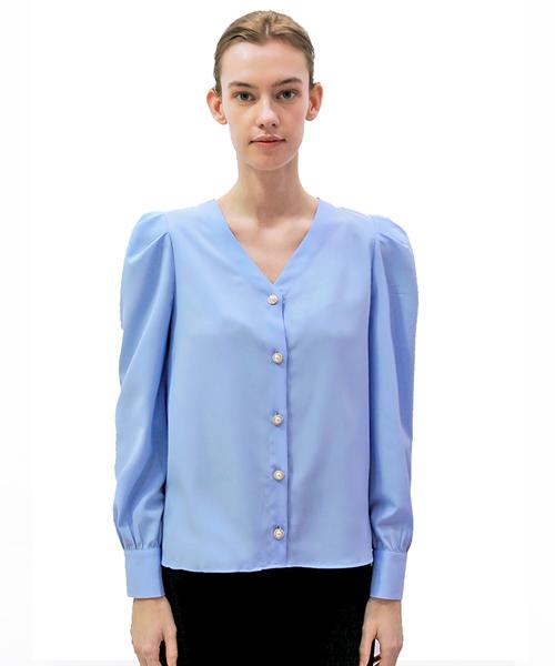 Demi Gnimonic Puff V-Neck Blue Blouse_ Puff V-Neck Blue Bl Blue/Free