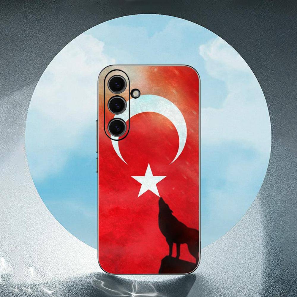 Turks Wolfs-Turkeys-Flag For Samsung Galaxy S23 S24 S25 Ultra S22 Plus S21 Black Soft Case Waterproof Soft Case